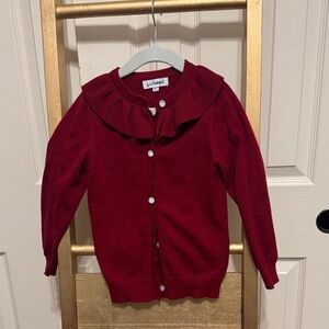 Girls' Red Ruffled Cardigan Sweater